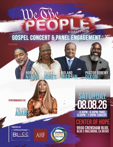 The Black Leadership AIDS Crisis Coalition (BLACC), an initiative of AIDS Healthcare Foundation (AHF) and a collaborator in the We the People Coalition, will present the Joyful Noise Gospel Concert and panel discussion to engage Black American voters throughout the Los Angeles community. As a part of AHF’s We the People campaign, the event is scheduled for Saturday, August 8, 2026, at the Center of Hope Los Angeles, from 4:30 pm to 7:30 pm.