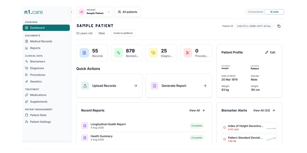 n1.care Launches Clinical Intelligence Platform That Turns Years of Medical Records Into One Clear Clinical Picture 1 n1.care Dashboard
