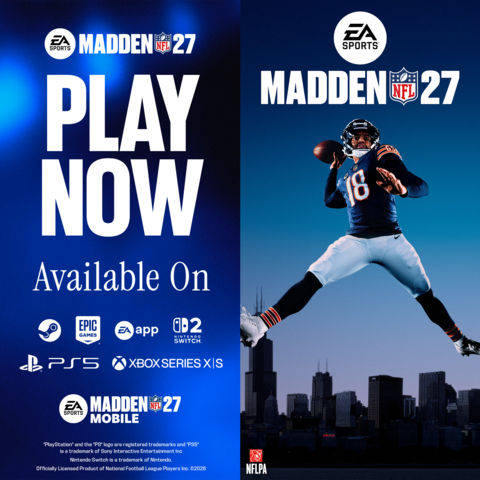 original EA SPORTS Madden NFL 27 is available on PlayStation®5, Xbox Series X|S, Nintendo Switch™ 2, PC, mobile and, for the first time, Apple Arcade.