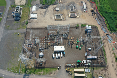 Aerial view of an active substation expansion, delivering the critical power infrastructure needed to support growing data center energy demands.