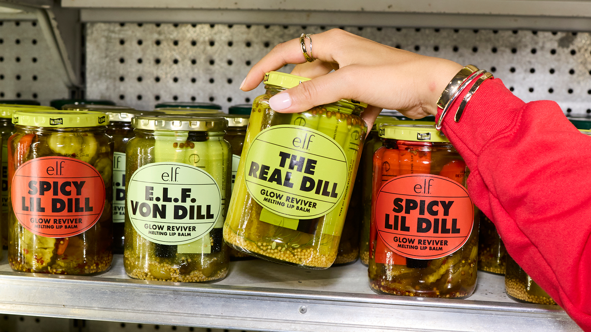 e.l.f. Cosmeticsu2019 limited-edition pickle-inspired Glow Reviver Melting Lip Balms in The Real Dill, e.l.f. von Dill and Spicy Lilu2019 Dill.