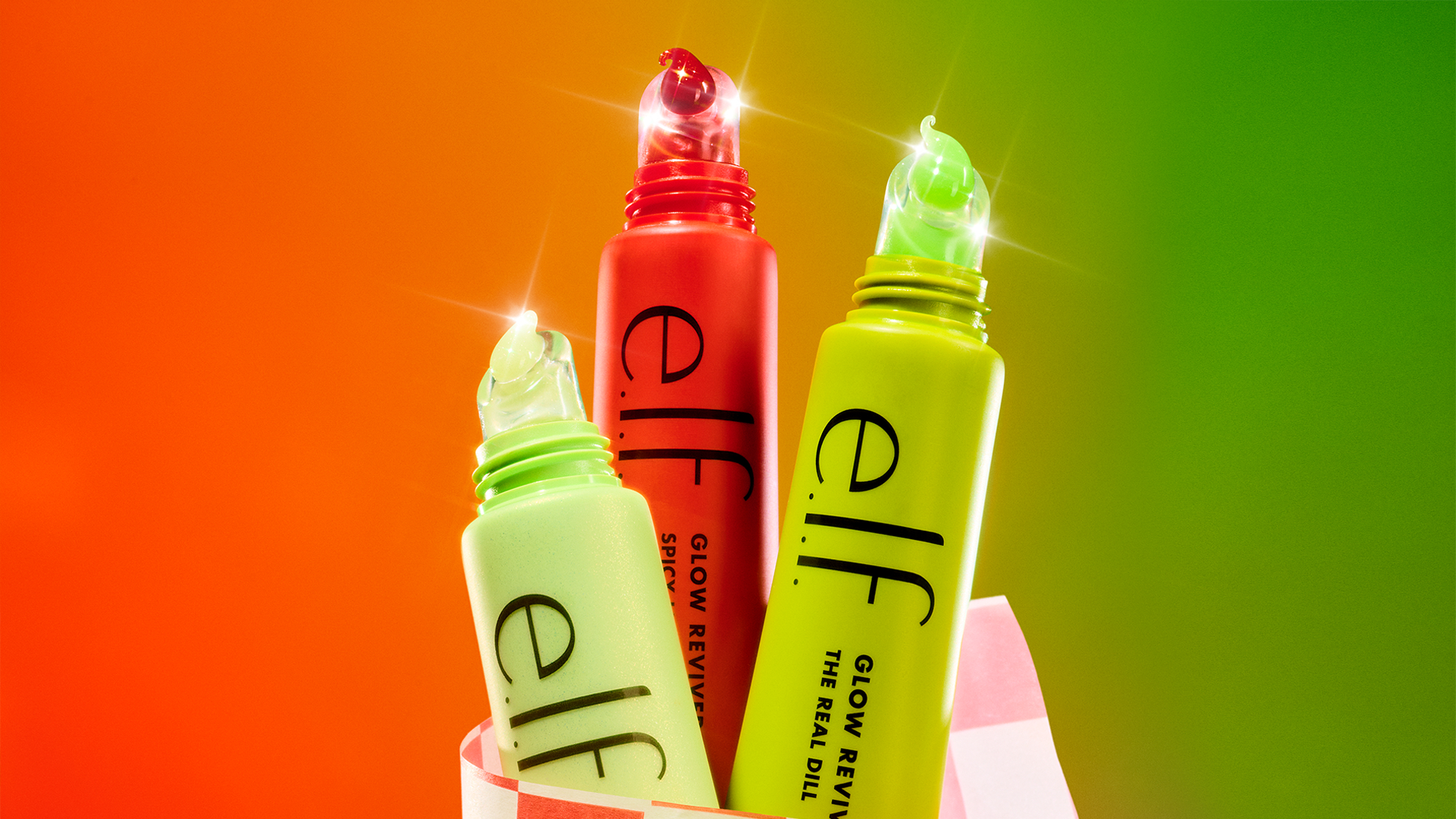 e.l.f. Cosmeticsu2019 limited-edition pickle-inspired Glow Reviver Melting Lip Balms in The Real Dill, e.l.f. von Dill and Spicy Lilu2019 Dill.