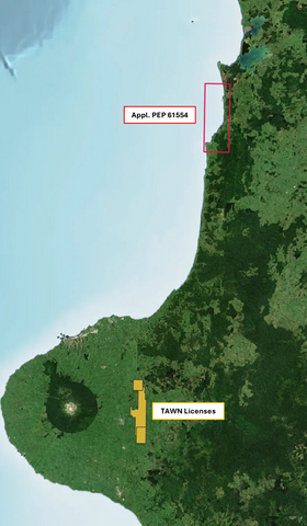 Image: Taranaki Basin, NZ. TAWN licences (NZEC permits)