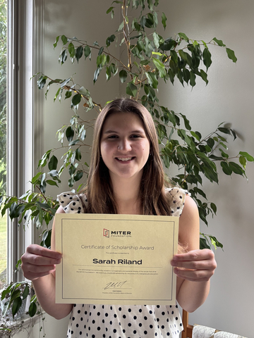original MITER Foundation Scholarship recipient Sarah Riland will attend Lebanon Valley College in Annville, PA this fall