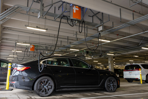 original ChargePoint deployed a new fast charging solution at Portland International Airport that features an overhead charging system with retractable cable management that eliminates the traditional trade-offs between space, cost, and equipment durability.