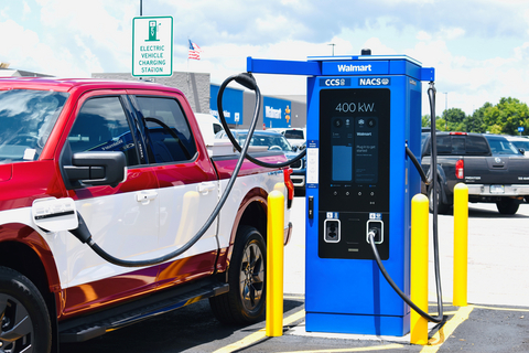 An EV charging station in Bentonville, Arkansas