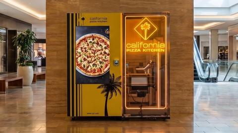 Rendering of a California Pizza Kitchen automated retail kiosk in partnership with T-ROC rolling out nationwide over the next three years.