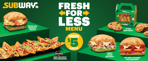 original Subway Canada’s new Fresh for Less Menu features a variety of options available for under $5 each, including the NEW Hot Honey Pepperoni Pizza Snackwich and NEW Turkey Caesar Snackwich.