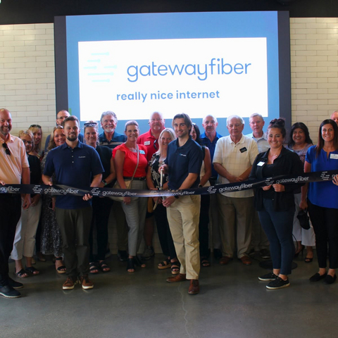 original West Fargo Ribbon Cutting, Aug. 11 with attendees from Gateway Fiber and the city chamber of commerce.