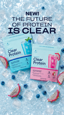 original AdvoCare® Clear Protein, available in Blue Razz and Dragon Fruit, delivers 20 grams of protein, zero grams of sugar, and a light, juice-like alternative to traditional protein shakes. The new whey protein isolate and collagen peptide blend supports lean muscle, strength, everyday movement, and joint health.