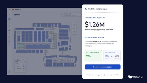 original Eptura AI Portfolio Insights Agent uses occupancy patterns to model space consolidation scenarios and inform lease and real estate decisions