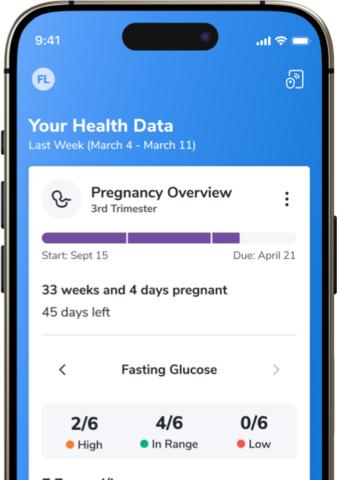Seamless data capture allows expectant mothers to log health metrics effortlessly using automated Bluetooth device syncing and smart meal tagging.