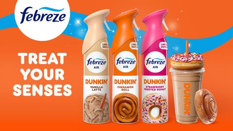 Febreze and Dunkin’ announce a first-of-its-kind limited-edition scent collection that pairs Febreze’s odor-fighting power with fragrances inspired by some of Dunkin’s most iconic coffee and bakery favorites.