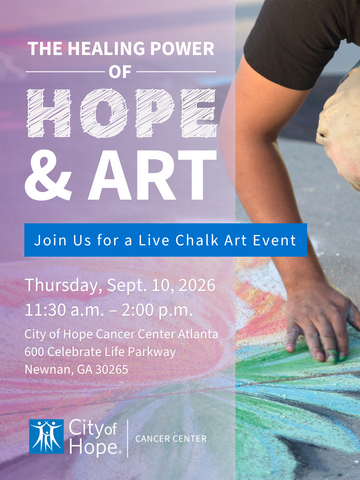 original “The Healing Power of Hope and Art” is set for Thursday, Sept. 10 from 11:30 a.m. to 2 p.m. at City of Hope Cancer Center Atlanta.