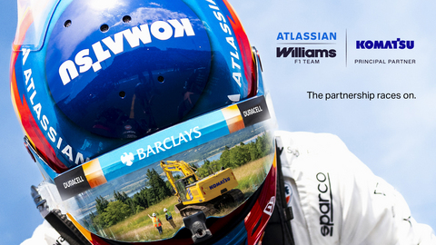 original Komatsu equipment is reflected in the helmet of an Atlassian Williams F1 Team driver.