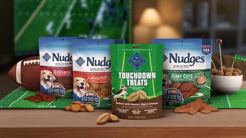 The Game Day Nudges feature game-day themed packaging while the Health Bars Touchdown Treats are football shaped, allowing four-legged besties to celebrate touchdowns, too.