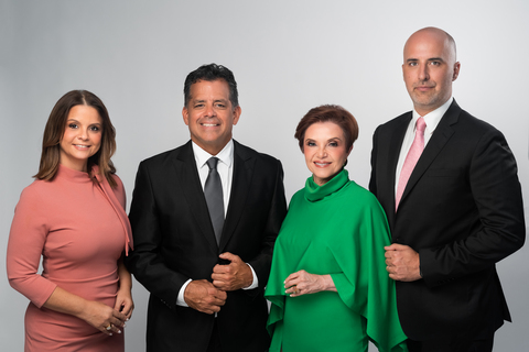 original Entravision AHORA News team from L to R: Norma Ribeiro, Jorge Viera, Lourdes Del Río, and Eduardo Padilla