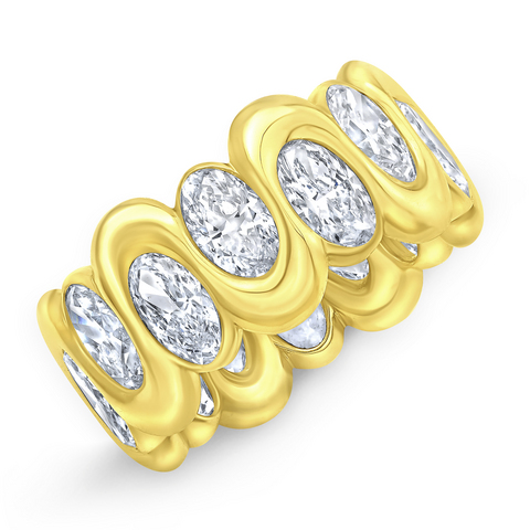 original Rahaminov Diamonds 18 karat yellow gold "Dancing" eternity band featuring 14 Moval® diamonds; available at Eiseman Jewels in Dallas, Texas.