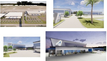 original Renderings: Planned Ocean Aviation facility — hangars, terminal, and approach views.