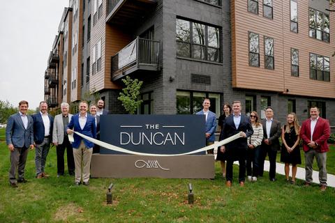 original (left to right: Darrin Jolas, Pat Sise, Kerry Dickson, and Dave Cocagne (Vermilion); Jay Weaver (Quartz Lake); Kyle Lopatin (Vermilion); David Nielsen (Quartz Lake); Haley Christensen and Ian McKay (Clarion Partners); Alison Gorham (McShane Construction); Rich Choi (Vermilion); Grace Hennelly (CIBC); and Toby Veit (Vermilion)