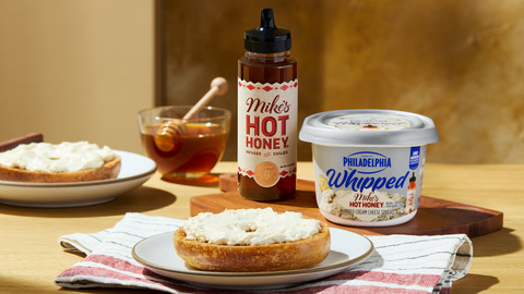 Philadelphia turns up the heat with new Philadelphia Mike’s Hot Honey Whipped Cream Cheese, combining Philadelphia’s light and fluffy whipped cream cheese with Mike’s Hot Honey’s signature sweet heat.