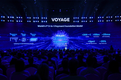 original Peng Yang, CEO of Ant International, introduced the company’s payment foundation model at Ant International's 2026 global merchant event