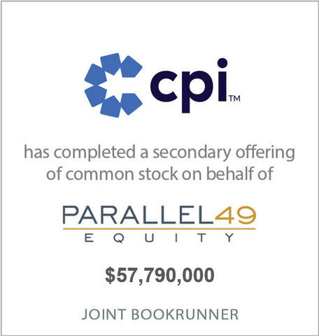 original D.A. Davidson & Co. is pleased to announce it served as Joint Bookrunner on a secondary common shares follow-on offering for CPI Card Group Inc. (“CPI” or the “Company”), a payments technology company and leading provider of credit, debit and prepaid card and digital solutions, including Software-as-a-Service (SaaS) based instant issuance. The Company is listed on the Nasdaq stock exchange under the symbol “PMTS”.