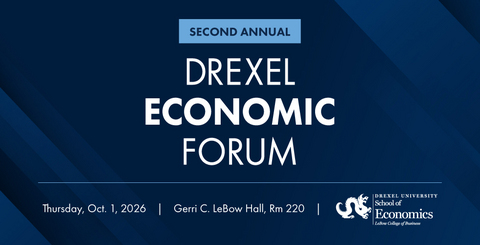 original The School of Economics at Drexel University’s LeBow College of Business invites current students, alumni, researchers and industry professionals to the second annual Drexel Economic Forum. Featuring leading voices in global economics, the afternoon includes insightful talks, reflections and discussions on the current state of the U.S. economy and an outlook on the future. The event will take place on Thursday, Oct. 1, from 1:30-5:30 p.m. at Drexel’s Philadelphia campus. The Drexel Economic Forum is made possible through the generous support of our presenting sponsor, Red Spruce Capital, and Drexel University Trustee and LeBow College of Business Dean’s Advisory Board member Amish Desai ’03.