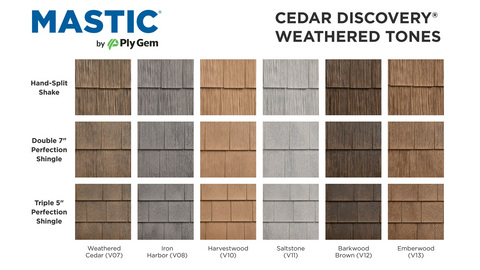Mastic® Cedar Discovery® Weathered Tones siding is available in six authentic cedar-inspired colors and three profiles, delivering versatile design possibilities from coastal retreats to mountain homes. Photo courtesy of Cornerstone Building Brands.