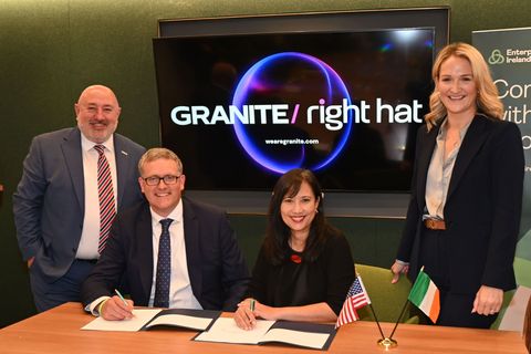 Pictured at the announcement in New York are (L to R)  Kevin Ryan, Head of US East Coast at Enterprise Ireland; Robert Carpenter, Chief Commercial Officer, Granite; Charlyne Fabi, Founder, Right Hat and Helen McEntee TD, Minister for Foreign Affairs, Trade and Minister for Defence of Ireland.