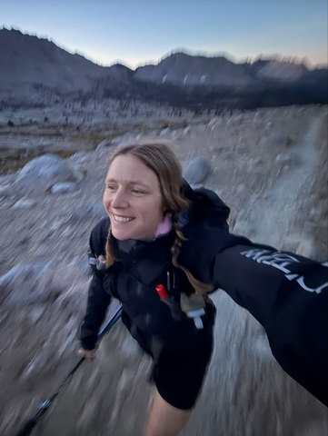 original Ultrarunner Caroline Himbert during her record-breaking 2026 unsupported effort on the John Muir Trail, where she used Deura9® as her sole source of caffeine. (Photo courtesy of Caroline Himbert)