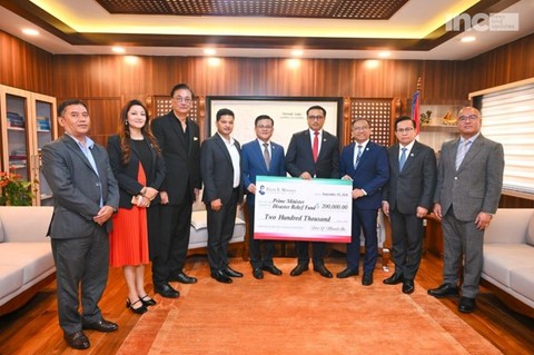 original Nepalese government officials and Church representatives: Nepalese government officials receive humanitarian assistance from the Iglesia Ni Cristo as the country continues relief, recovery, and rebuilding efforts following widespread flooding. In photo from left to right: Ramesh KC (Himalaya TV), Rebika Chhetri (Journalist and TV Host), Suraj Vaidya (Honorary Consul General of the Philippines to Nepal), Shyam Kadel (Executive Director, Himalaya TV), Willen Regalado (Supervising Minister, Ecclesiastical District of Thailand), Swarnim Wagle (Minister of Finance, Nepal), Randy Fatallo (Minister of the Gospel), Edwin Estrellado (Asst. Supervising Minister, Ecclesiastical District of Thailand), Caesar Vallejos (President, NET25)