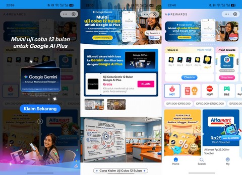 original Google AI Plus free trial offers are available in select digital payment and retail channels partnering with A+Rewards in Indonesia, with more markets to follow.
