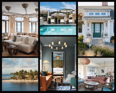 original 1 Hotel San Francisco (top left); Chamberlain West Hollywood (top center); Canoe Place Inn (top right); Little Palm Island (bottom left); Fidelity Hotel Cleveland (bottom center); The Aster (bottom right)