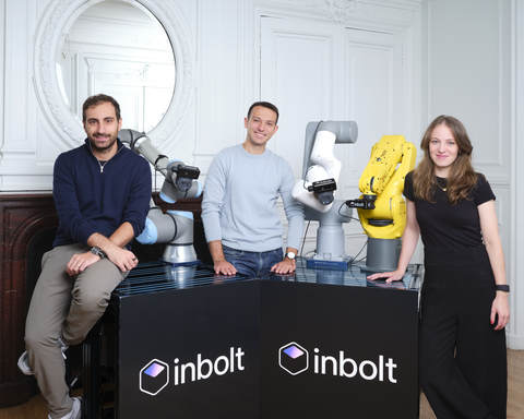 Even in highly automated factories, most industrial robots are effectively blind, unable to perceive part misalignment, tooling wear, or small variations. Inbolt founders Rudy Cohen (left), Louis Dumas, and Albane Dersy (right), are changing this by giving robots real-time 3D vision and AI-powered guidance.