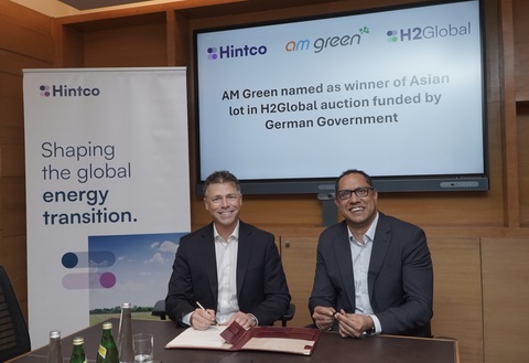 original Left to right: Timo Bollerhey, CEO of Hintco and Co-Founder of H2Global, and Gautam Reddy, CEO of AM Green Ammonia, mark AM Green’s selection as the sole winner of the Asian lot in the H2Global auction for the supply of renewable ammonia to Germany.