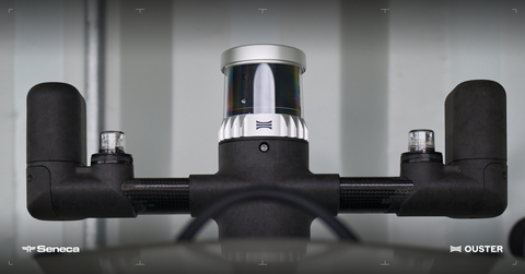 original Ouster Rev8 OS1 Max digital lidar at the center of the Seneca Argo-1 mast
