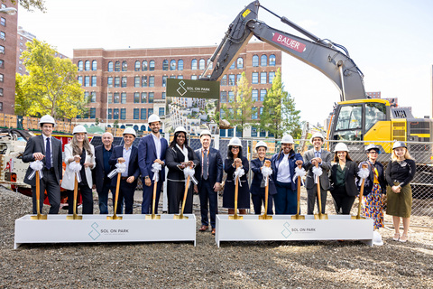 Groundbreaking at Sol on Park in The Bronx, NY (Credit: The NRP Group) L-R: Scott Maxfield, Managing Director, Urban Investment Group at Goldman Sachs; Lisa Trub, Executive Director, Selfhelp Realty Group; Shelly Fox, President, Foxy Management; Jeff Fox, Principal, Foxy Management; Jonathan Gertman, Senior Vice President of Development, The NRP Group; Vanessa L. Gibson, Bronx Borough President; Dr. Douglas York, President and CEO, Union Community Health Center (UCHC); Lisa Bova-Hiatt, Chief Executive Officer, NYCHA; Deputy Mayor Leila Bozorg, Housing and Planning, City of New York; Chantel Jackson, New York State Assembly Member, District 79; Patrick Love, Deputy Commissioner for Development, NYC Department of Housing Preservation and Development (HPD); Heather Beck, Executive Vice President and Chief Real Estate Officer, NYCHA; Teresa Santas, Magnusson Architecture and Planning; and Julie Verni, Magnusson Architecture and Planning.