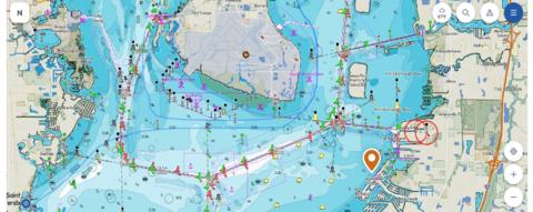 original C-MAP® marine cartography with No Roads™ base map overlay