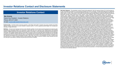 original Slides associated with the Ridge Runner acquisition closing press release.