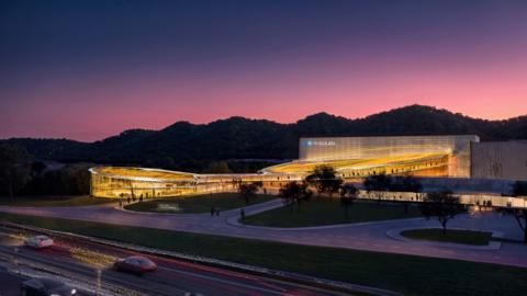 Type One Energy’s Project Infinity includes the Infinity One stellarator engineering prototype and the world’s first commercial fusion power plant, the 400 MWe Infinity Two at TVA's Bull Run Energy Complex in East Tennessee. Artwork credit: AL_A.