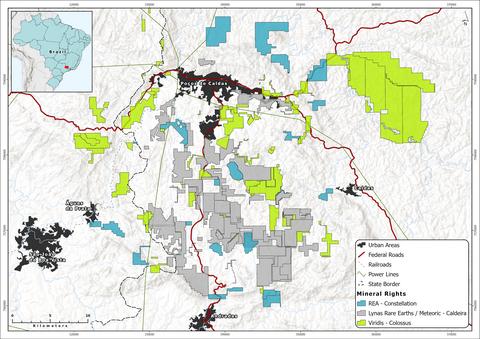 Figure 1 – Constellation and other adjacent projects in the Poços de Caldas alkaline complex in Minas Gerais, Brazil. Note: mineralization on adjacent or nearby properties is not necessarily indicative of mineralization on the Company's properties.