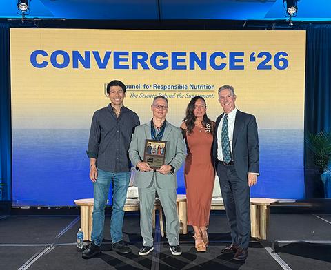 Radicle Science Co-founder and CEO Jeff Chen with Andrew Shao, SVP, Global Scientific and Regulatory Affairs, Niagen Bioscience, Radicle Science Co-founder and Executive Chair Pelin Thorogood, and CRN President & CEO Steve Mister.