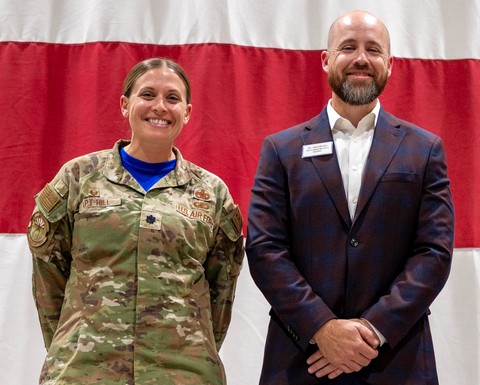 original Lt. Col. Tyner Apt-Hill and Luke AFB Honorary Commander Steve Dudley of U-Haul.