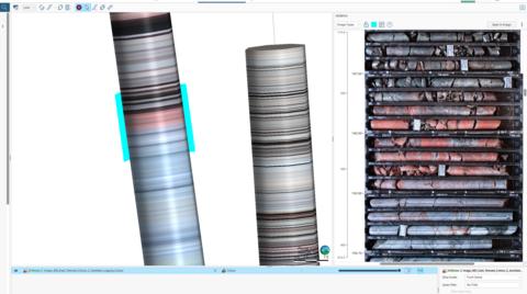 thumbnail Imago core tray image streaming is integrated into Leapfrog for validation workflows. Image analysis results, such as dominant colour shown here, can be overlaid onto Leapfrog models for comprehensive geological enrichment.