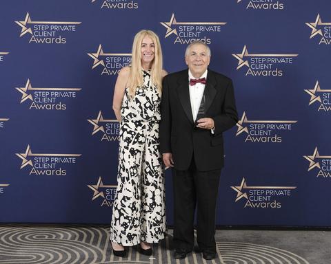 original Kelly Greig, STEP Board Member and Dennis Jaffe, BanyanGlobal Family Business Advisors at the awards ceremony. BanyanGlobal won the Family Business Advisory Practice of the Year at the 21st Annual STEP Private Client Awards.