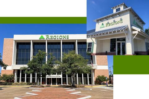 Regions Bank’s Pensacola Main branch (left) and Pier Park-Panama City Beach branch (right/top) are pictured. Most Regions Bank locations, including these facilities, are back open throughout the Florida Panhandle and South Alabama.