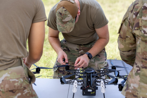 original U.S. military personnel work on a drone during a Rownd exercise in Alabama on Oct. 8, 2026. Photo courtesy of Rownd, Inc.