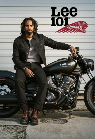 original Lee 101® and Indian Motorcycle unite for a limited-edition capsule celebrating the spirit of the Original Rider. Featuring archival Lee silhouettes crafted from premium Italian selvedge denim, the collection reimagines heritage styles with custom hardware, intricate embroidery and iconic Indian Motorcycle details in honor of the brand’s 125th anniversary. Credit: Lee
