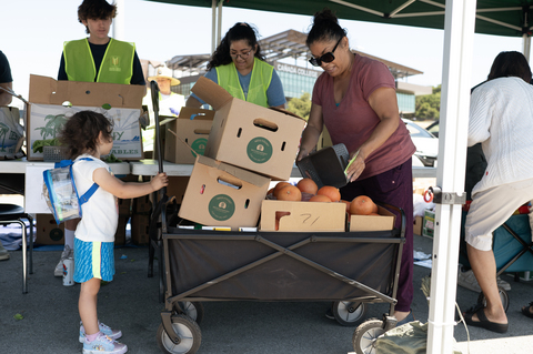 original Neighbors pick up fresh produce and other groceries at a Second Harvest of Silicon Valley food distribution at Cañada College.
